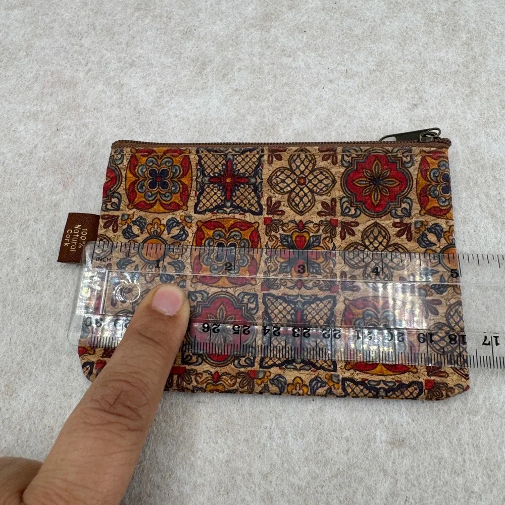 Unbranded‎ 100% Natural Cork Coin Purse OS Brown Mosaic Print Boho Eco Friendly